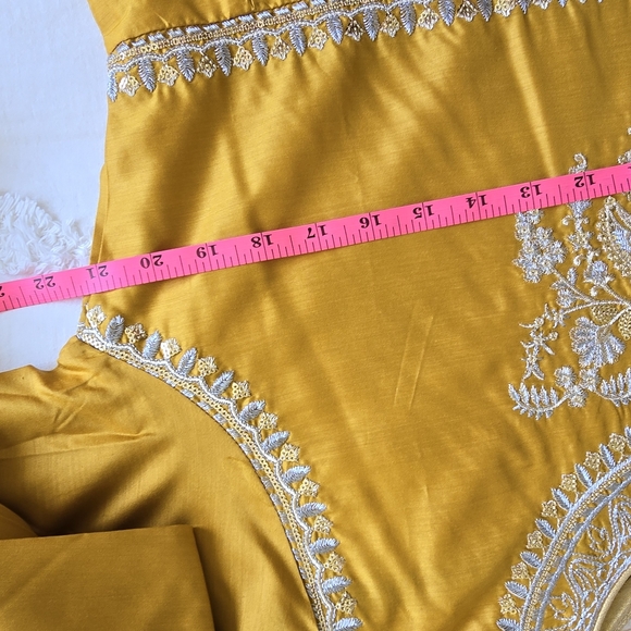 HemLine - Mustard & Gold Frock Anarkali by HemLine - Size Large 42" Pakistani - Picture 13 of 14